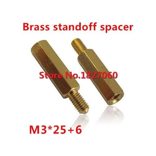 100pcs M3*25+6 Hex Brass Standoff Spacer Male to Female Brass Spacing Screws