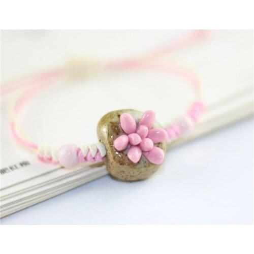 12 Pieces/Lot Ceramic Beads Bells Pendant Bracelets Succulents Plant Design Vintage Silver Color Circle Bracelet Women Jewelry