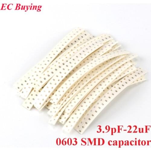 500pcs 0603 SMD Capacitor Kit 25 Values*20pcs 3.9pF-22uF Electronic Components Package Capacitor Assorted Kit Samples DIY