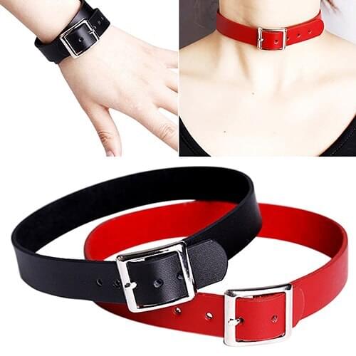 Bluelans Minimalism Faux Leather Belt Buckle Collar Choker Punk Style Necklace