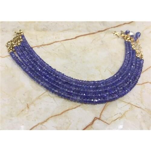 Loose beads nature blue Tanzanite roundel faceted bracelet 18cm FPPJ wholesale nature 14k plated clasp
