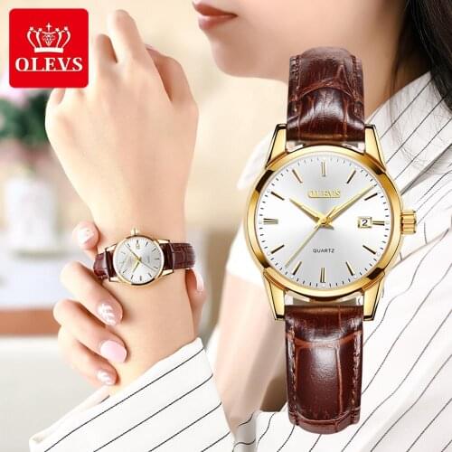 OLEVS Top Brand Quartz Women Watches Waterproof Leather Strap Fashion Women Watch Date Clock