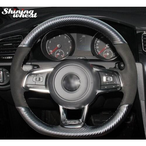 Shining wheat PU Carbon Fiber Leather Steering Wheel Cover for Volkswagen Golf 7 GTI Golf R MK7 VW Polo GTI Scirocco 2015 2016