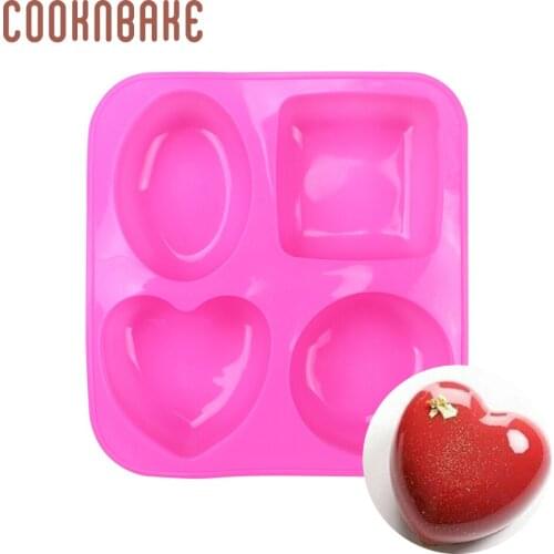 COOKNBAKE Oval silicone mold for Cake Bakeware heart shape handmade soap Round jelly pudding tray bread pastry form 4 hole