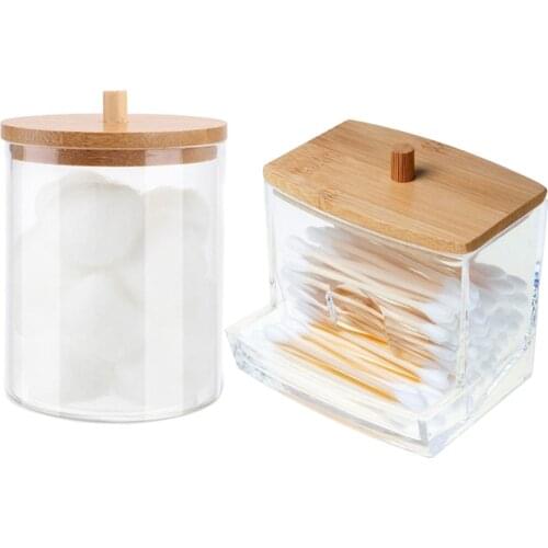 Cotton Swab Dispenser Acrylic 2PCS Bathroom Canister Cotton Ball Holder with Lid