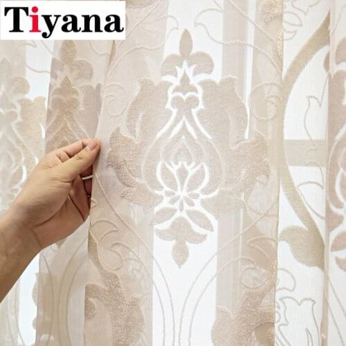 Europe Luxury Blue Sheer Curtain for Living Room Geometric Curtain for Bedroom Delicate Fabric Tulle Drape Window ZH079Y