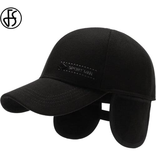 FS Winter Baseball Cap With Earmuffs Warm Earflap Hats For Men Women Black Outdoor Windproof Middle-aged Dad Hat Gorros Hombre