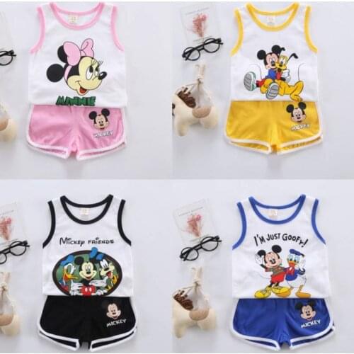 Babys Sets Cartoon Clothing Minnie Baby Unisex Boys Summer Clothes Vest T-shirt+shorts Baby Girls Casual Clothing Sets 0-6Years