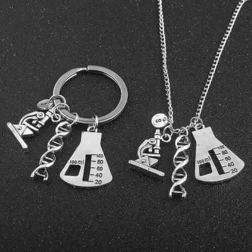 Chemical Biological Experimental Tool Necklace Pendant Conical Flask Molecular DNA Microscope handmade For Women Men Accessories