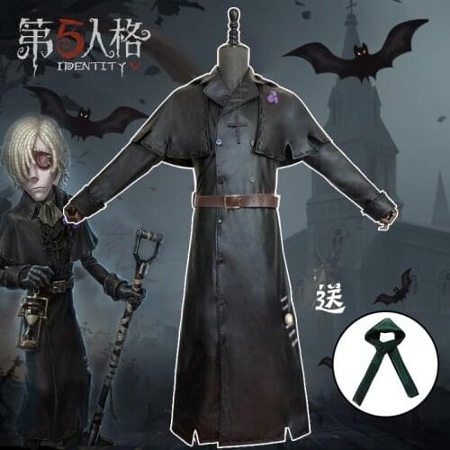 Andrew Kreiss Tomb Keeper cos Identity V anime man cosplay costume set Top + Shawl + Scarf + Corsage + Belt + Gloves+necklace