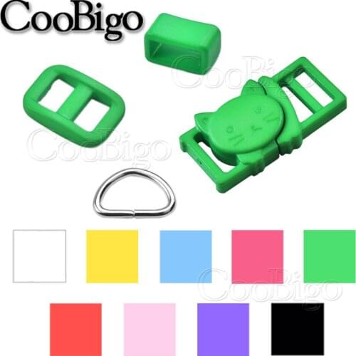 2sets Colorful Cat Head Safety Buckles D Ring Slider Adjuster Belt Loop for Pets Collar Straps Pet Leash Leather DIY Accessories