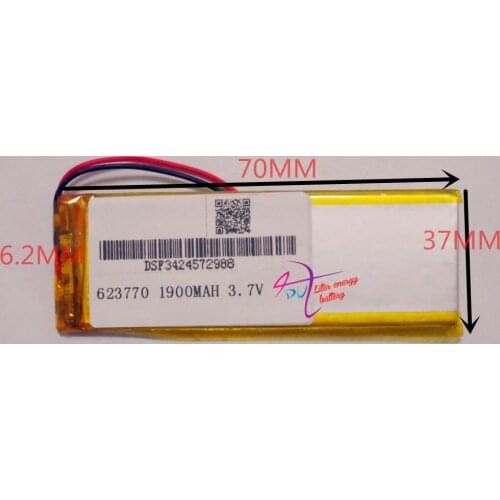 Best battery brand Size 623770 3.7V 1900mah Lithium polymer Battery with Protection Board For MP4 GPS Tablet PCs PDA Free Sh
