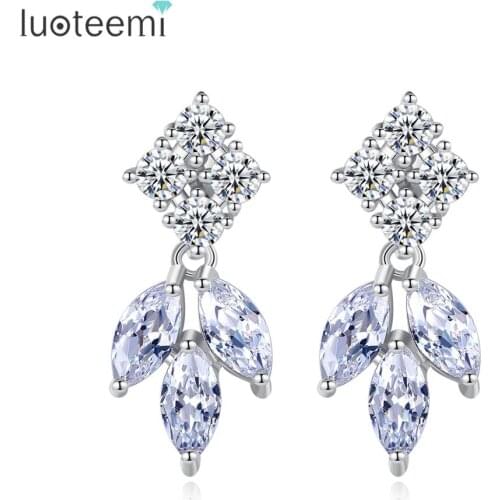 LUOTEEMI Sparkling Heart and Arrow Cubic Zirconia Water Drop Dangle Earrings for Women Wedding White Gold Color Fashion Jewelry