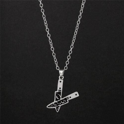 Fashion Dagger Face Metal Necklace for Women/Men Black Enamel Knife Necklaces & Pendants Jewelry Christmas Gift