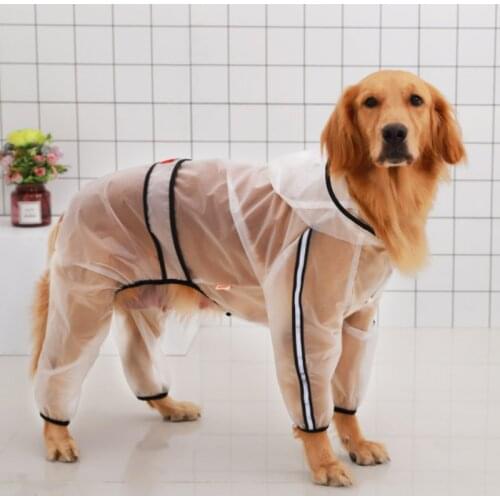 Fashion Transparent Large Dog Raincoat All-inclusive Four-legged Hooded Waterproof Dog Raincoat Golden Retriever Husky Clothes