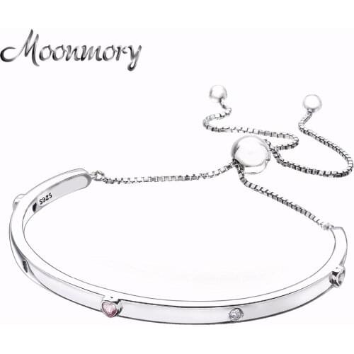Moonmory Original 925 Sterling Silver Explosion Of Love With Pink CZ Bracelet Adjustable Bangle 2021 Valentines Day Gift Jewery