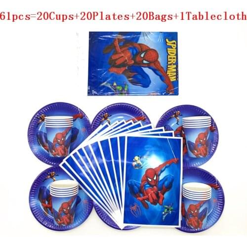 Spiderman Theme Cups Plates Bag Tablecloth Tableware Set kids girl boy Favor Happy Birthday Super Hero Party Supplies Decoration