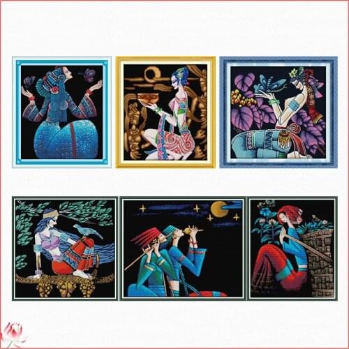 Joy Sunday Art Beauty Series Cross Stitch Kit DIY Pattern Embroidery Kit 11CT 14CT Needlework Sewing Kit Home Deco Painting