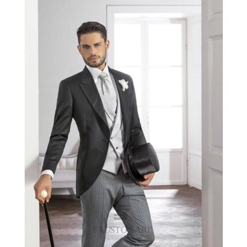Latest Coat Pant Design Black Grey Morning Men Suit Prom Tuxedo Slim Fit 3 Piece Groom Gentle Suit Custom Blazer Terno Masculino