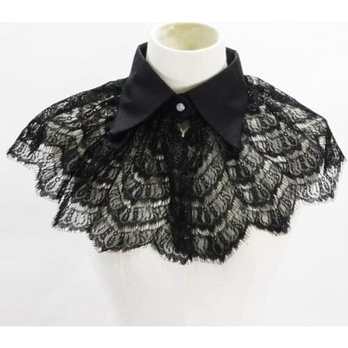 Jaderic 2021 New Fashion Black Lace Embedded Golden Line Fake Collar False Collar for Women Detachable Collars