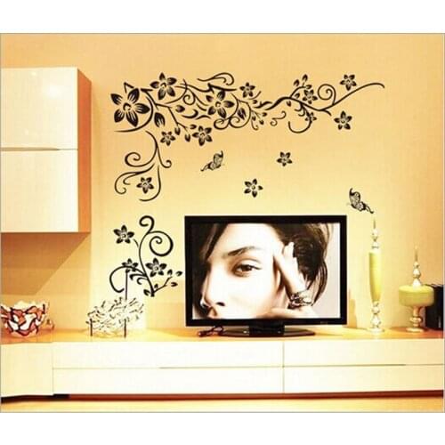 New DIY Decor Black Flowers Removable Wall Stickers Wall Decals Mural Home Art