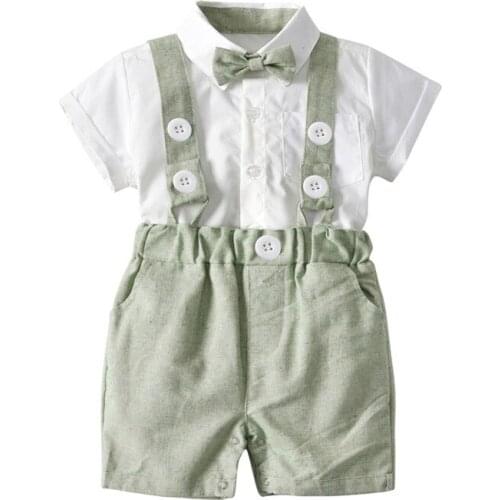 DFXD Newborn Boys Clothes 2018 Summer New Fashion Short Sleeve Bowknot Shirt+Overall 2pc Formal Infant Boy Clothing Set 6M-3T