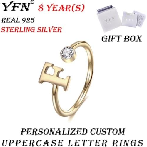 Custom Uppercase Name Ring YFN Brand Personalized CZ Letter Rings With Gift Box 925 Sterling Silver