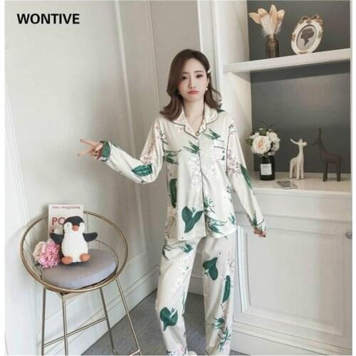 Autumn New Ladies Pajamas Set 2 PCS Pajamas Set Girl Lovely Sleepwear Long Pyjamas Women Turn-down Collar Female Casual Homewear