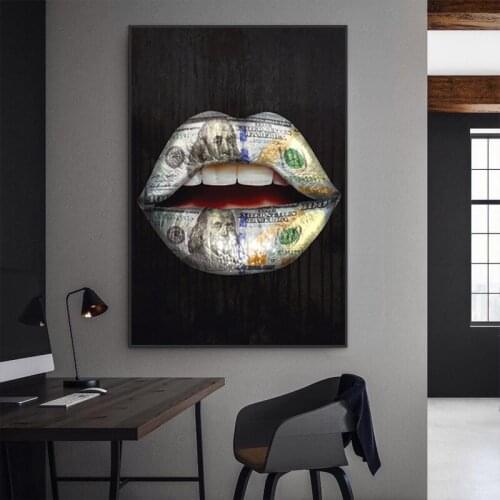 Money Lips Posters and Prints Creative Mouths Canvas Painting Mural Modern Wall Art Living Room Decoration Pictures Frameless