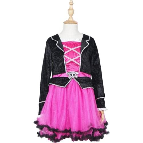 Girls Autumn Dress Kids Princess Party Dress Pirate Costume Halloween Costume Skull Ruffles Lolita Tutu Dress for Child Carnival