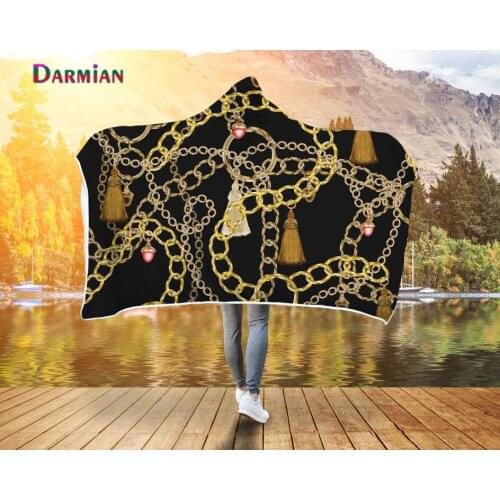 DARMIAN Gold Chain Printed Plush Hooded Blanket For Adult Child Washable Warm Sofa Velet Fleece Throw Blanket Home Textile 2021