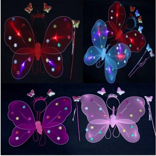 Girl glowing butterfly angel wings Send hair band fairy stick 3pcs/lot LED light changing princess fairy stage performance show
