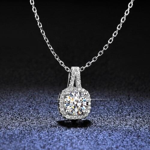 PT950 Stamped Diamond Test Past 1 Carat Square D Color Moissanite Pendant Necklace Silver 925 Original Gemstone Wedding Necklace