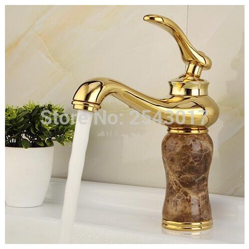 Luxury marble golden faucet coffee color marble stone sink faucet with hot and cold water taps ZR482