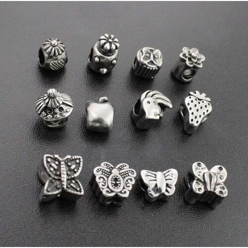 316l Stainless Steel Retro Butterfly Charm Fruit Strawberry Bead Fit Original Charm Bracelet Necklace DIY Jewelry Making