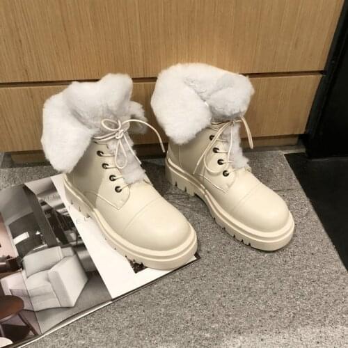 SKLFGXZY 2020 New PU-Leather Snow Boots Women Warm Wool Winter Boots Female Shoes Lace Up Fashion Thick Fur Ankle Boots