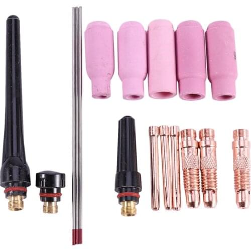 17Pcs Welders Welding Torch Tig Cup Collet Body Nozzle Kit Tungsten Electrode For Wp-17/18/26 Tig Welding Torch