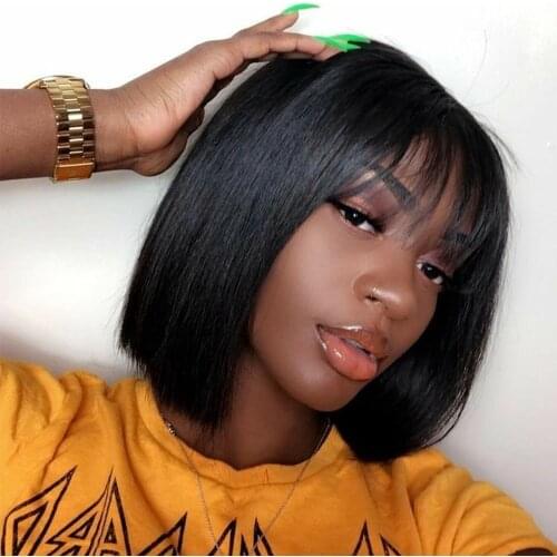 Tinashe Beauty Straight Bob Wig with Bangs Brazilian Human Hair Wigs for Black Women Remy Hair Full Machine Wig Short Bob Wigs