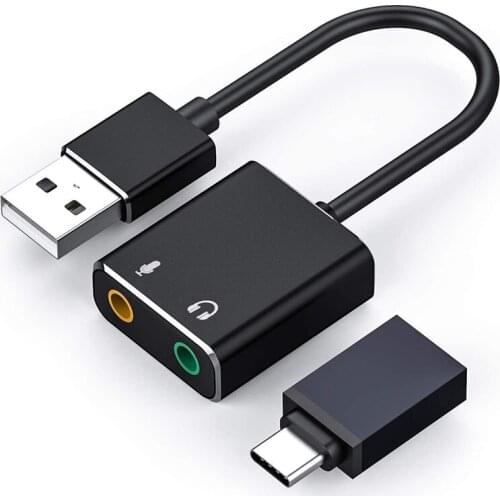 USB Audio Adapter External Stereo Sound Card with 3.5mm Headphone and Microphone Jack, Suitable for Windows, Mac, Linux