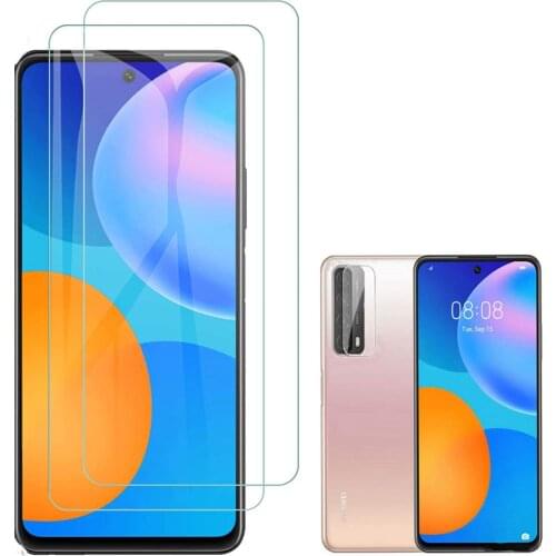 2PCS 2.5D 9H Premium Glass with Lens Protector for P Smart 2021Tempered Glass for Huawei Y7A Screen Protector
