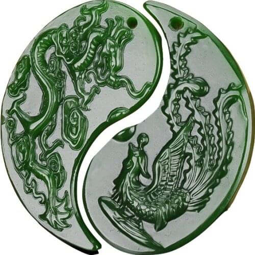 Green Jade Dragon Phoenix Pendant Couple Necklace Natural Chinese Carved Jadeite Jewelry Charm Amulet Fashion Gifts for Women