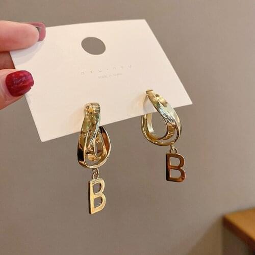Thick Letter B Dangle Earrings for Women Gold Color Geometrical Initial Hanging Drop Earrings