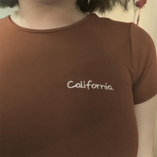 Vintage Letter Print Sexy Crop Tops Women Casual Short Sleeve Cotton Pullover Tees Summer Slim Streetwear T-shirt Woman 2021