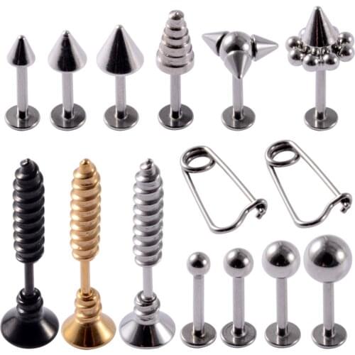 1pcs Titanium&Surgical Steel Cone Ball Labret Lip Studs Ear Tragus Helix Earring Ear Studs Cone Lobe Body Piercing Jewelry 16g