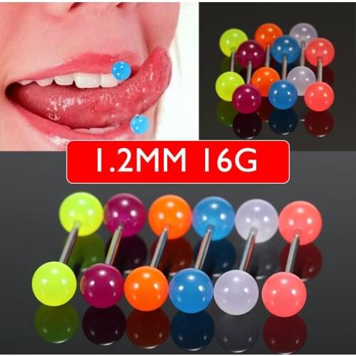 16G Luminous Tongue Rings Candy Colors 1.2mm Surgical Stainless Steel Barbell Tongue Percing Jewelry Anti-allergic Men Women New