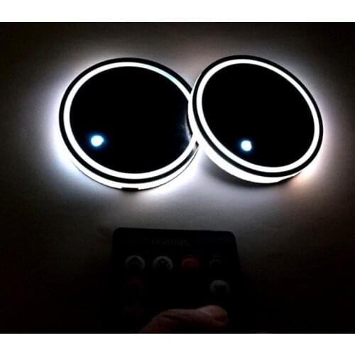 2 Pcs Universal Led Car Cup Holder Bottom Pad Mat LED Light Cover Trim Atmosphere Lights Up Car Accessories Interior