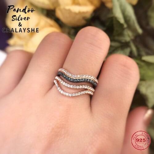 2021 Trend S925 Sterling Silver Jewelry 1:1 Copy,SWAN Bridals Sets Multicolor Simple Line Ring For Women Party Jewelry