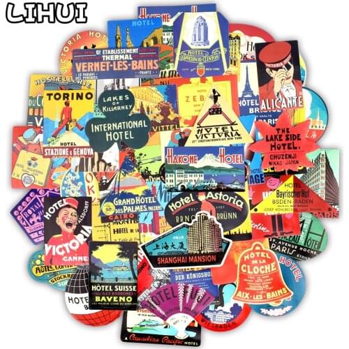 55 PCS Retro Hotel Style Stickers Graffiti Building Logo Travel Sticker to DIY Suitcase Luggage Laptop Fridge Car Bicycle Phone