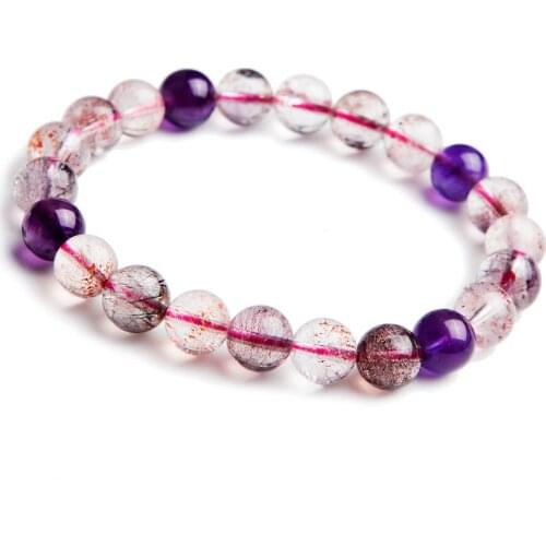 9mm Genuine Natural Mix Color Super Seven Melody Stone Stretch Bracelet For Women Clear Round Bead Crystal Charm Bracelet