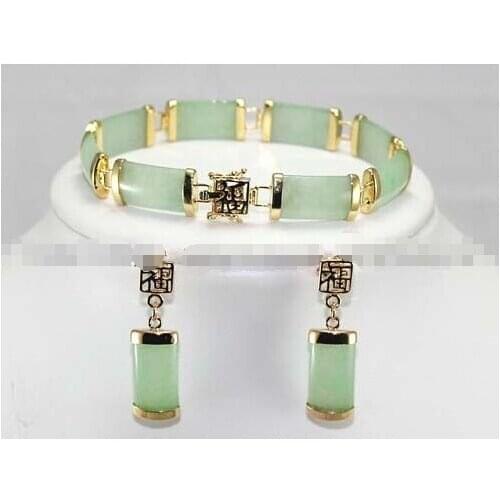 Free shipping New style Natural noble jewelry>>>>Natural Green stone Bracelet Earring set